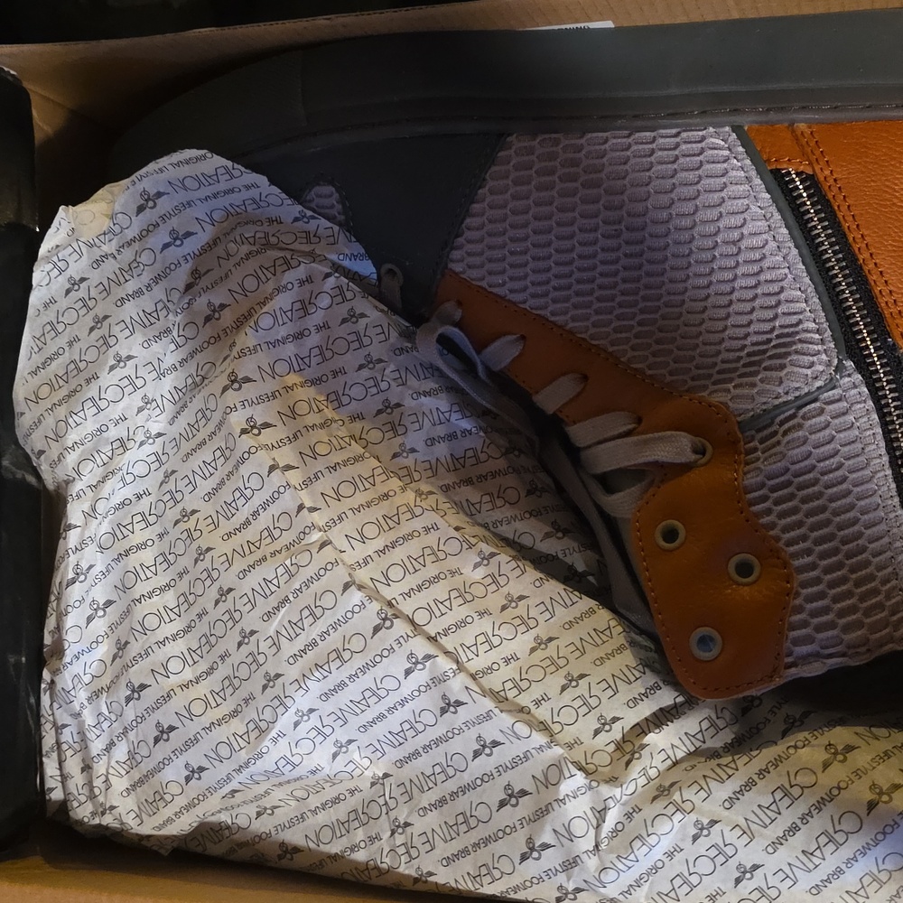 Creative Recreation Size 13 Stylish High-Top Sneakers in Orange and Gray Zippers